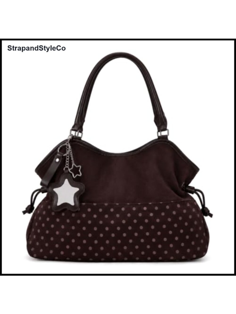 Faux Suede Slouchy Hobo Tote Bag Large Y2K Polka Dot Carry-All with Star